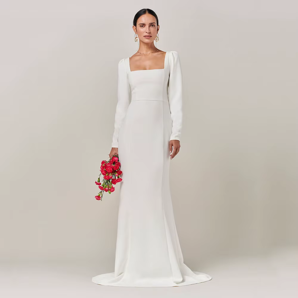 Robes de mariée sirène à col carré 2026, élégantes, à manches longues, simples, pour femmes, pour cé