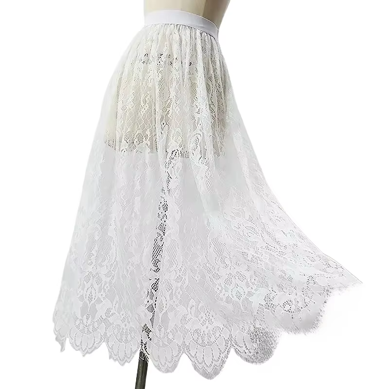 Transparent Sexy dentelle maille jupe élastique taille haute noir blanc Tulle Mini jupes femmes jupe