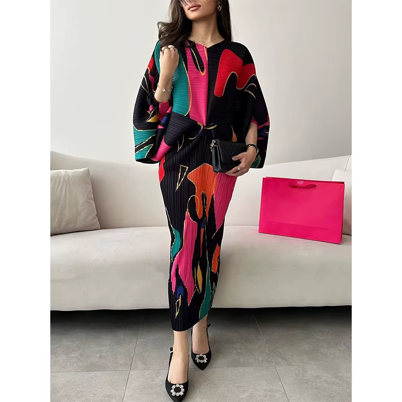 Robe plissée à col en V pour femme, jupe longue imprimée, vêtements amincissants pour le printemps e