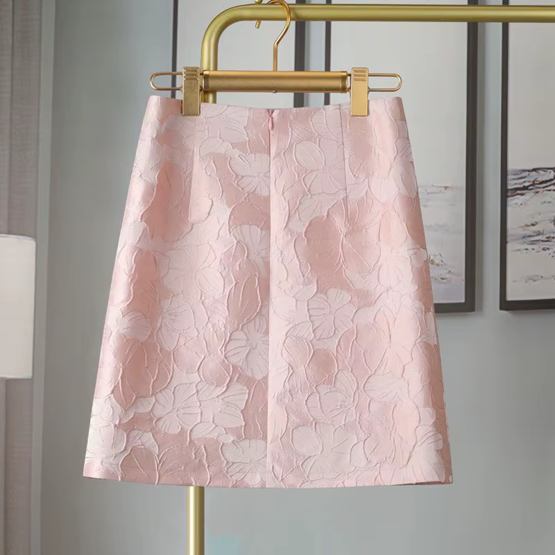 Jupe Jacquard pour femmes 2025 Faldas Mujer De Moda taille haute tunique rose Jupe mode coréenne Sai