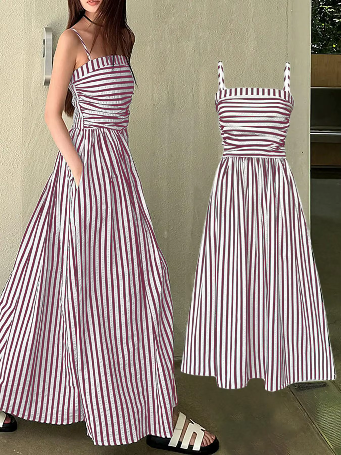 Robe longue femme sans bretelles, rayée, coupe trapèze, style Y2K streetwear, taille ajustée, sexy, 