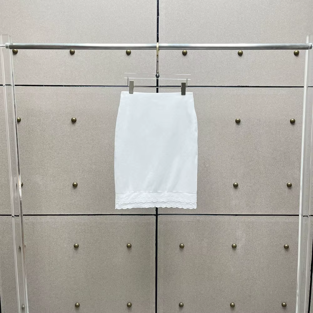 Jupe crayon moulante en mélange coton et lin pour femme, taille haute, avec dentelle, fente arrière,