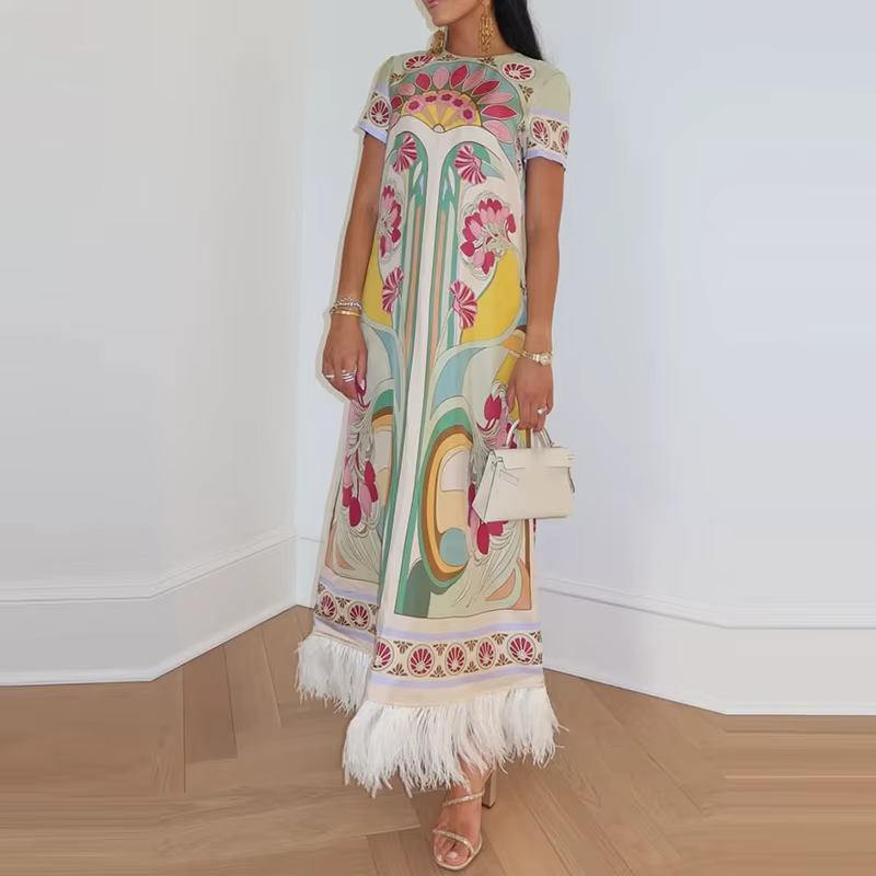 Robe longue pour femme à motifs imprimés, décontractée d'été, ample, pour soirée, avec empiècements 