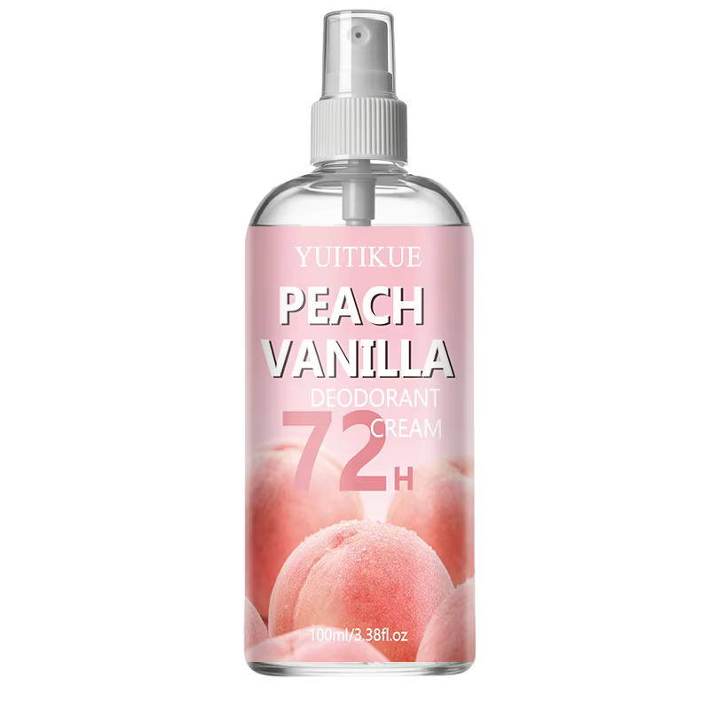 Spray déodorant pêche vanille 72H, parfum frais longue durée, éliminateur d'odeurs pour pieds et cha