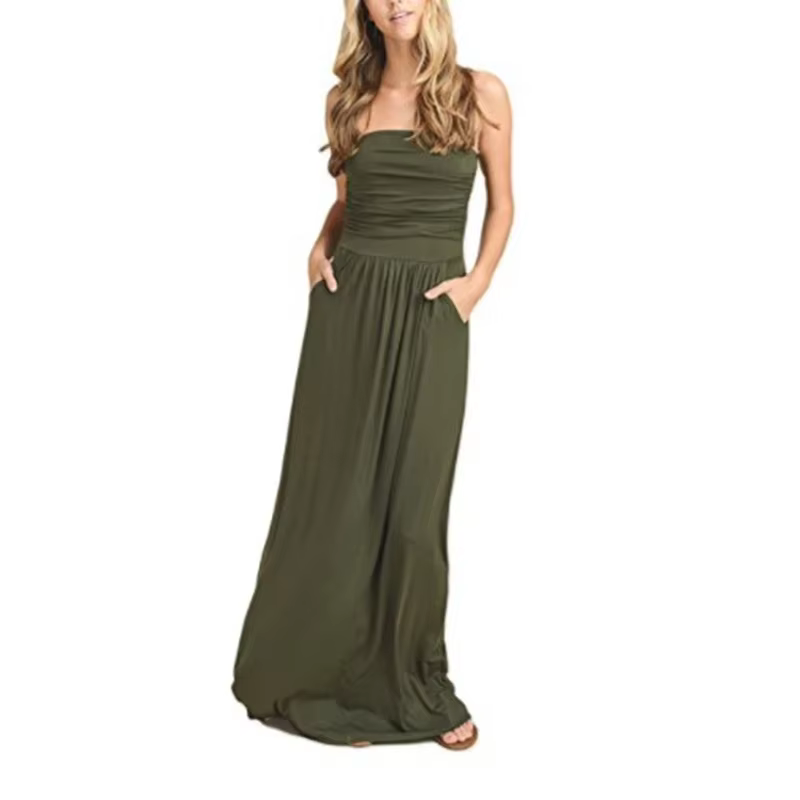Robe longue de vacances bandeau personnalisable pour femmes, épaules dénudées, robes Maxi d'été soli
