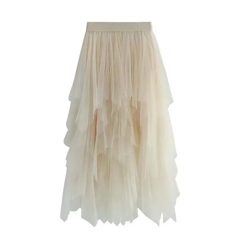 Jupe longue en gaze fine, mode coréenne, taille haute élastique, tissu en maille, Tutu, grande jupe 