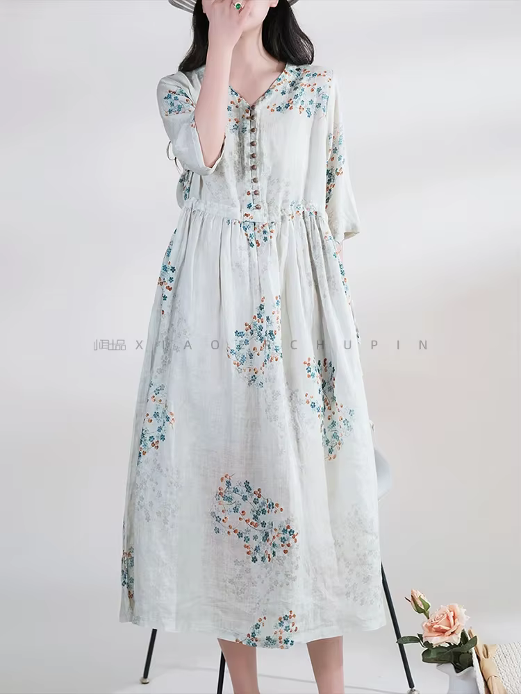 Robe d'été longue imprimée pour femmes, vêtements élégants, Vintage, taille élastique, Style plage c