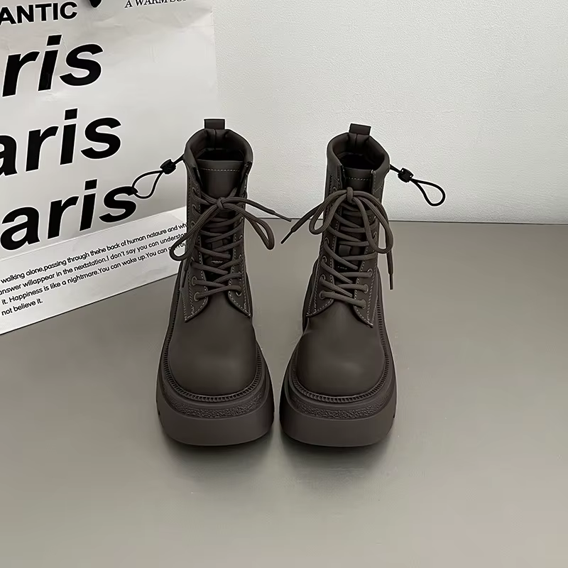 Bottines femme nouveau automne 2025 rétro britannique plate-forme bottes courtes couleur unie mode r