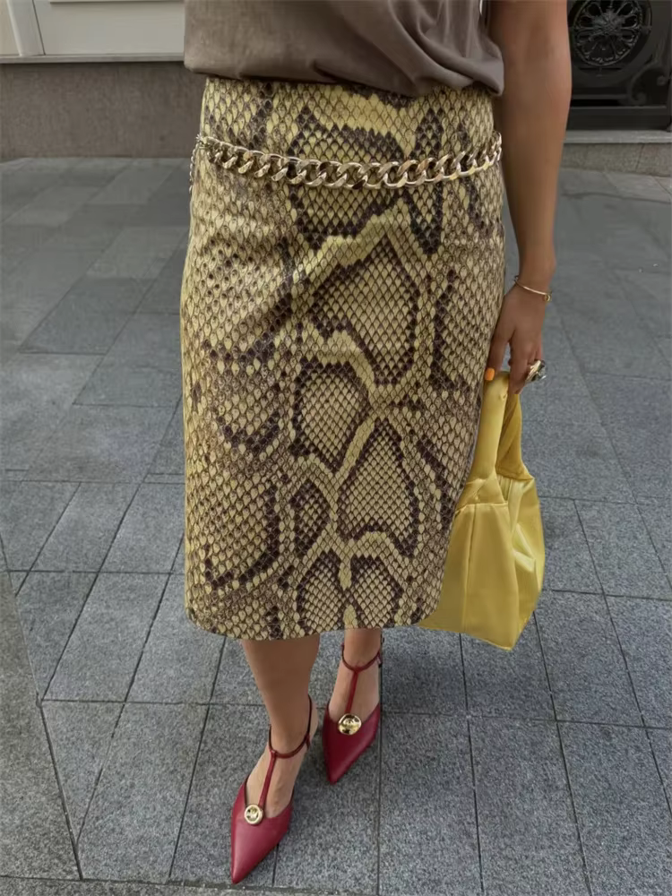 Jupe imprimée peau de serpent pour femmes, taille haute, Slim, contraste, Patchwork, Streetwear, Vin
