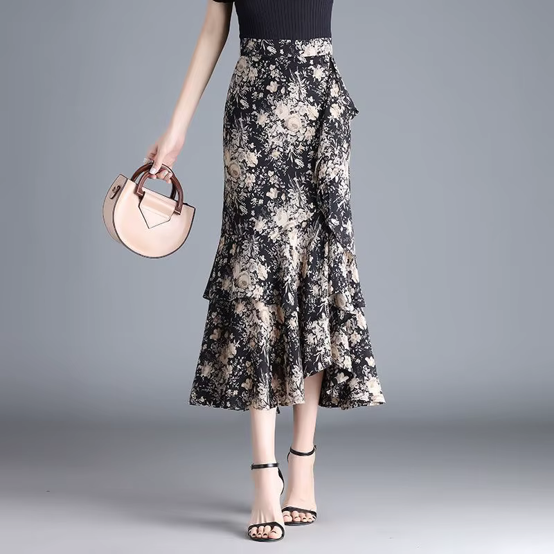 Jupes élégantes imprimées à volants irréguliers motif léopard pour femmes, nouvelle collection d'été