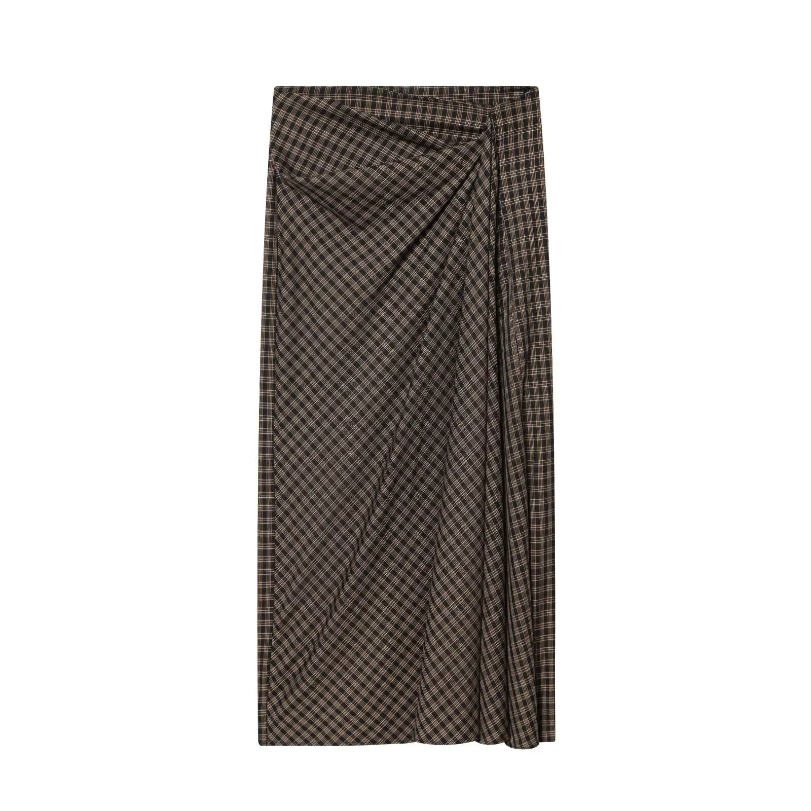 Jupe midi plissée élégante à carreaux, tendance automne-hiver, en fibre de polyester, pour jeunes fe