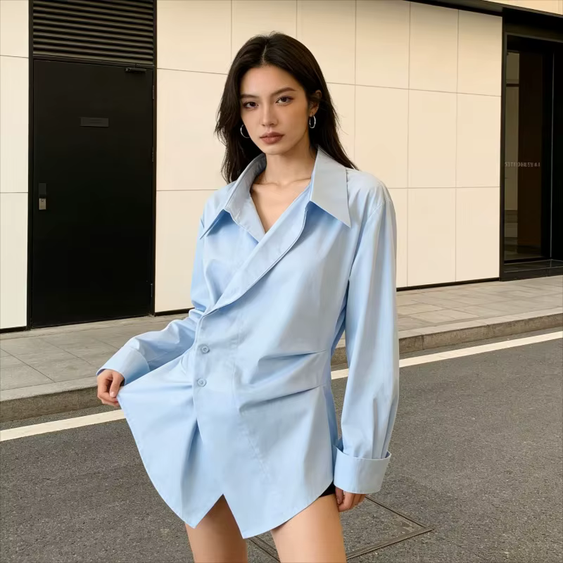 Chemise décontractée à manches longues pour femme, chemisier ample uni tendance printemps-été, hauts