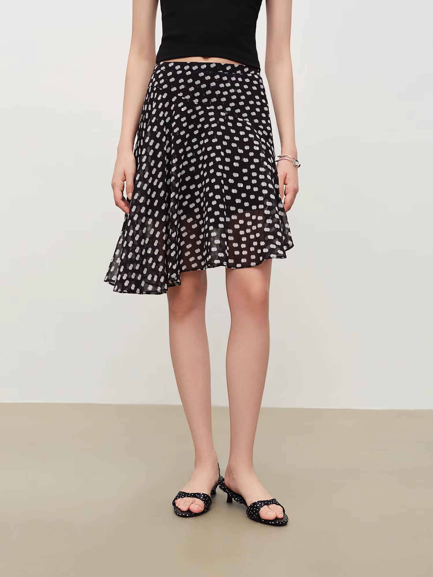 Jupe en mousseline à pois vintage ZIQIAO pour femme, nouvelle collection été 2026, mini-jupe asymétr