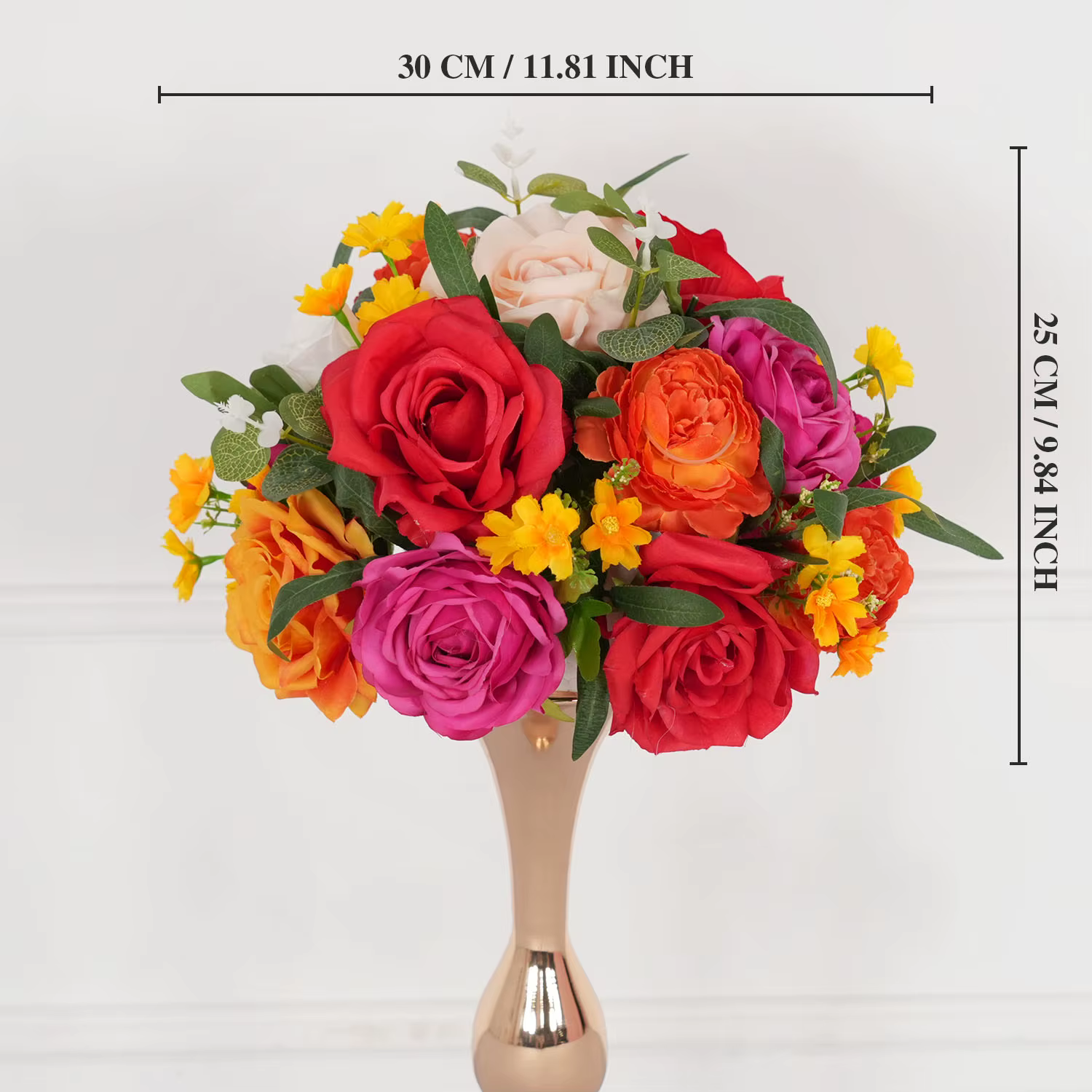 Uflower 1/2M Orange Rose Hortensia Long chemin artificiel fleur rangée boule florale décor toile de