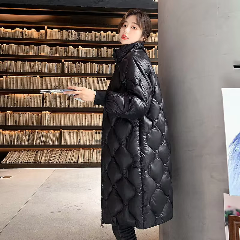 Parka longue à col montant pour femme, veste au-dessus du genou, visage lumineux coréen, manteau d'h