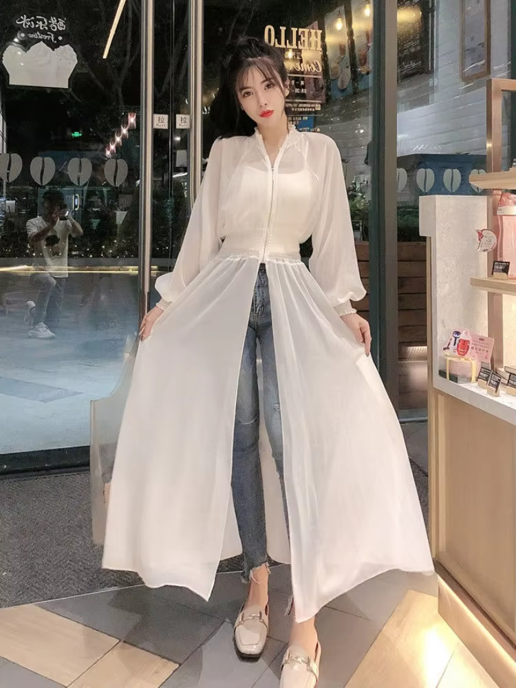 Vestes longues d'été pour femmes, fines, résistantes au soleil, mode coréenne Ins, transparentes, re
