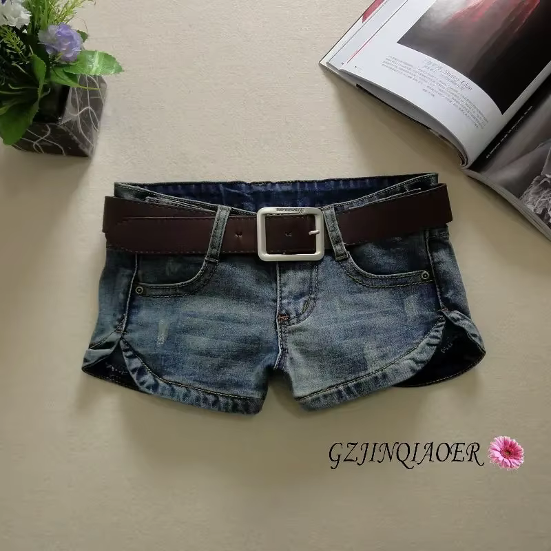 Femmes butin Shorts maigre taille basse Sexy Mini jean fermetures éclair courtes mince sans ceinture
