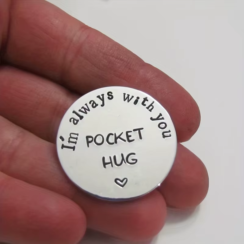 "Câlins de poche" en acier inoxydable, un jeton d'amour, «je toujours avec vous», cadeaux de relatio