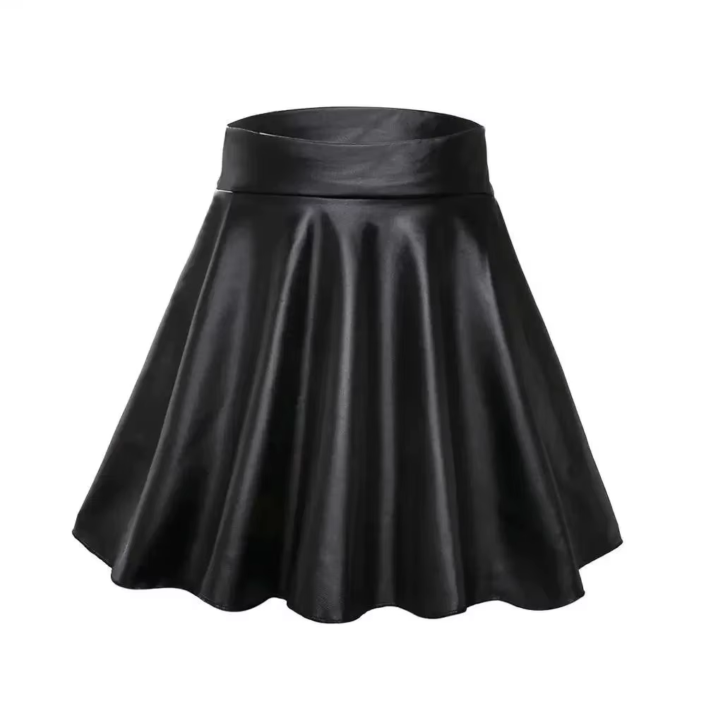 Jupe mi-longue en similicuir texturé taille haute pour femmes, polyvalente et basique, jupe trapèze,