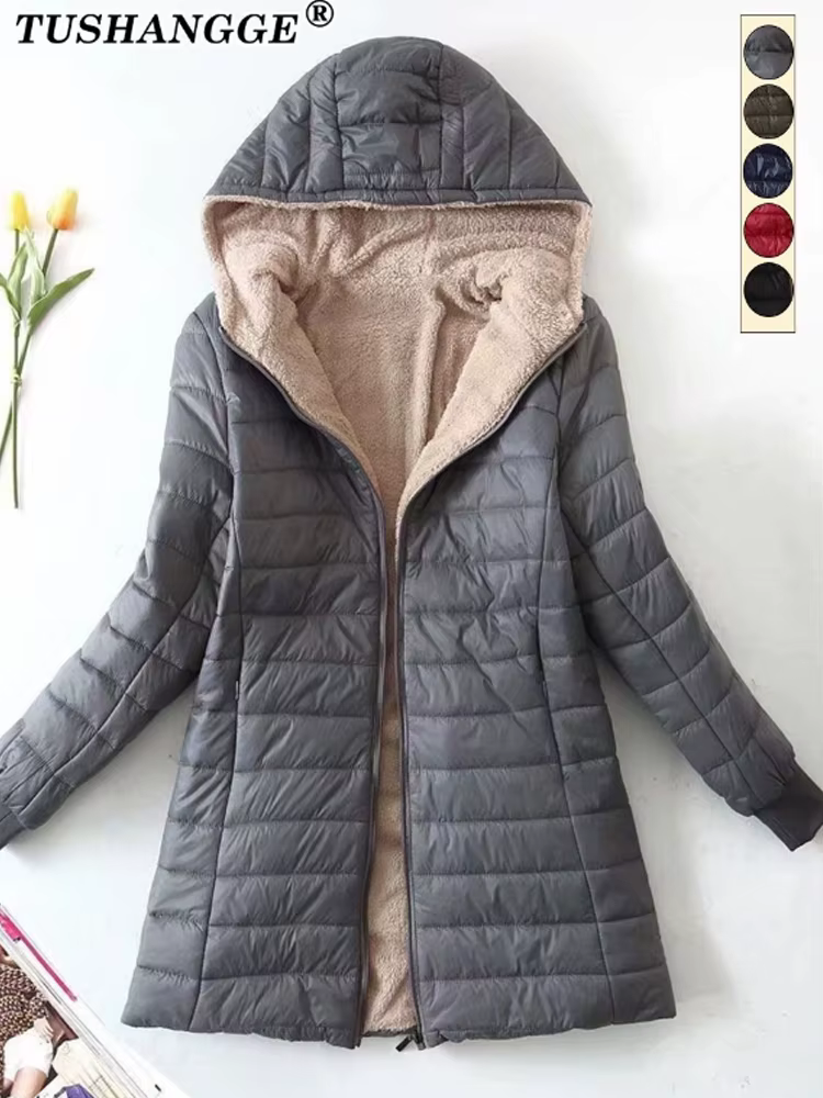 Nouvelle édition coréenne mi-longue à capuche femmes vestes automne hiver mi-longue bureau coton man