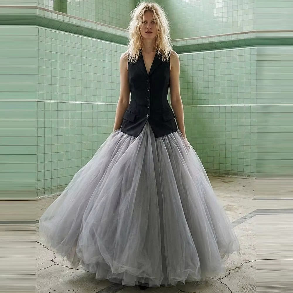 Jupe longue maxi en tulle gris sans haut, jupon en tulle, couleur sur mesure, jupe de soirée pour fe