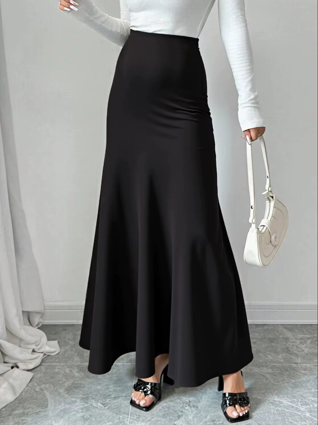Jupe sirène en Satin noir pour femmes, Maxi, élégante, robe de soirée formelle, mode printemps été, 