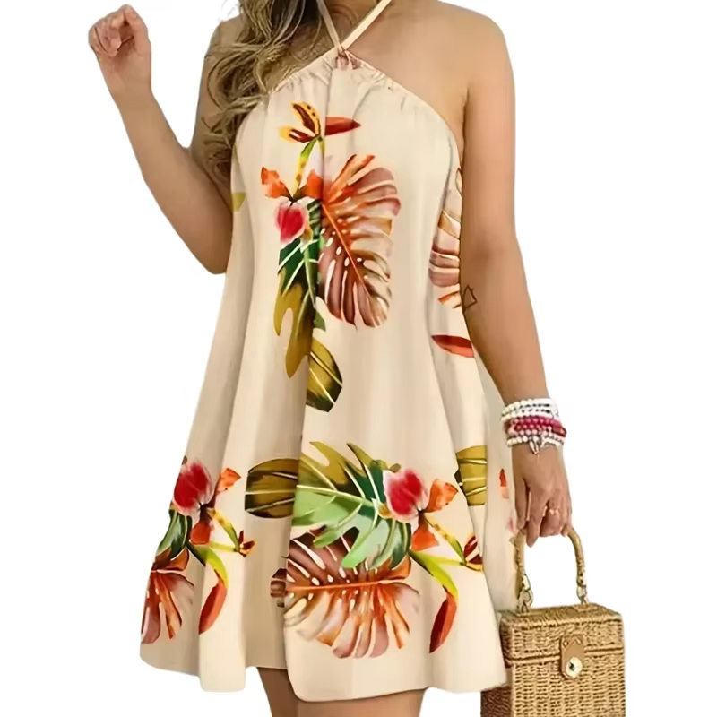Robe d'été grande taille 1XL-5XL pour femmes, mode élégante, imprimé Floral, col licou, ample, décon