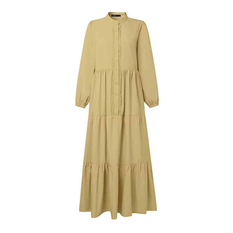 ZANZEA mode musulmane Abaya Robe Femme élégante à manches longues plissée Robe d'été femmes Maxi Rob