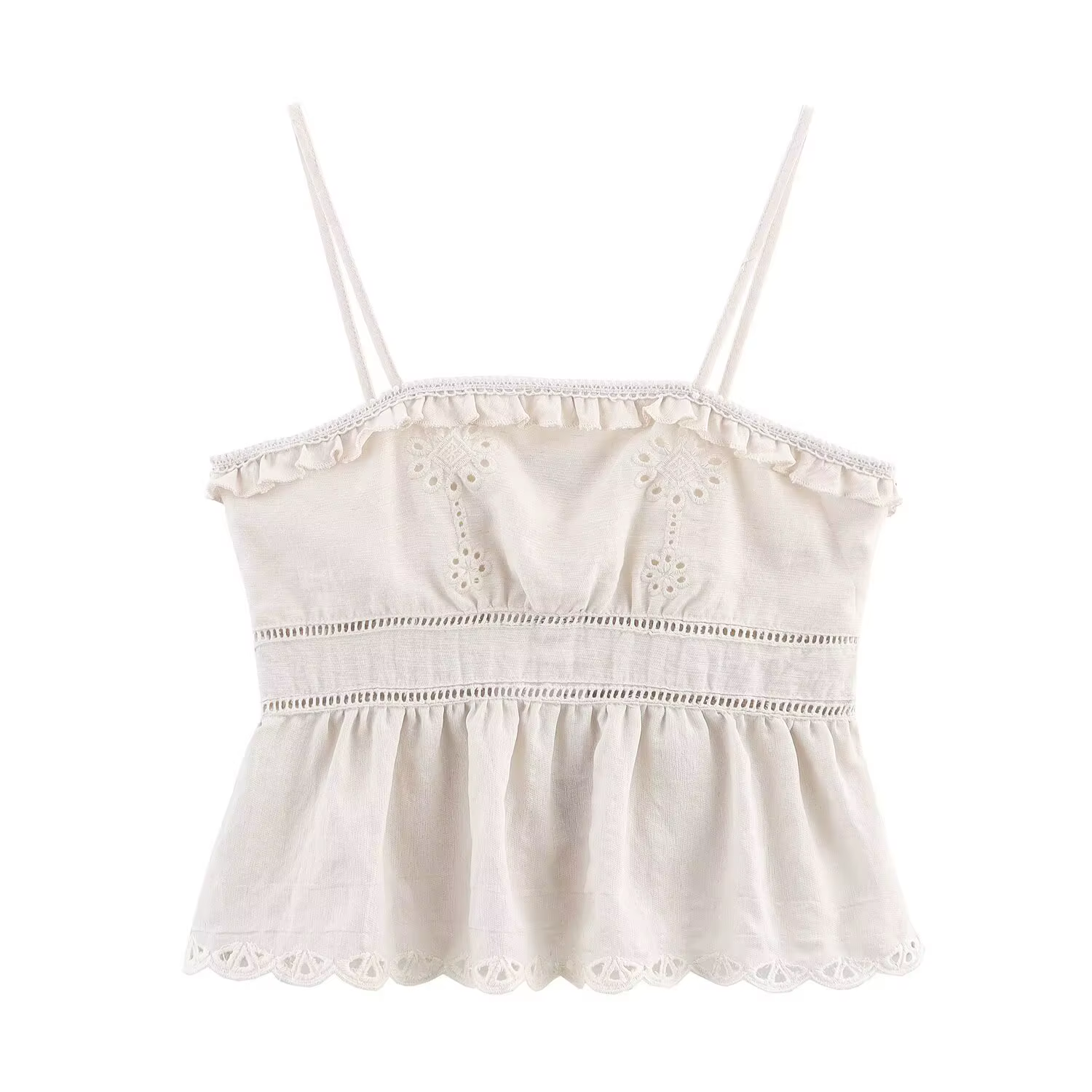HH femmes solide jupe costume Chic sans manches creux broderie courte fronde haut + mode d'été a-lig