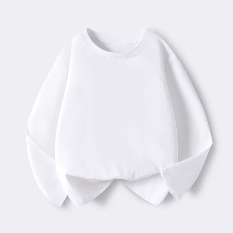 T-shirts à manches longues pour filles et garçons, décontractés, en pur coton, col rond, uni, hauts