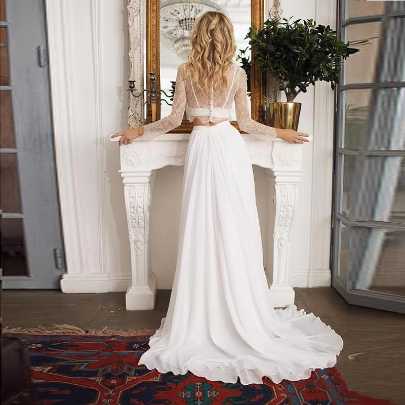 Jupe de mariée élégante en mousseline de soie blanche une ligne balayage Train jupes longues de mari