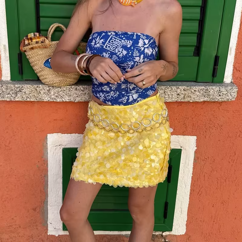 Gaono élégant femmes solide paillettes mince Mini jupe 2025 scintillant Style de fête jupe femme Sex