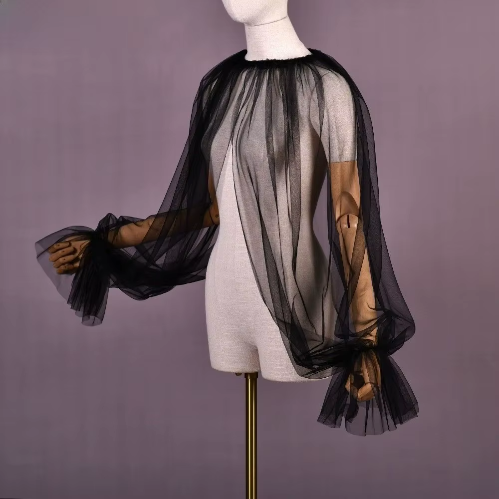 Nouvelle Blouse Légère à Manches Longues Bouffantes, Col Faux Volanté, Couleur Unie, Col Amovible Do