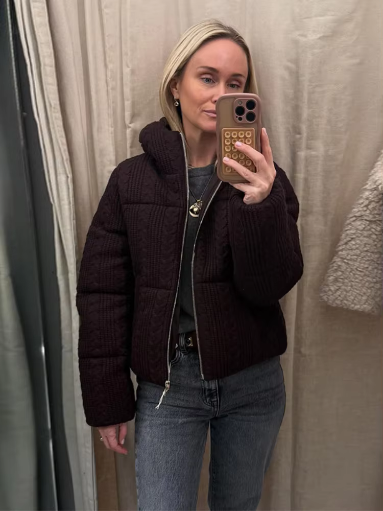 Manteaux bombardier à col roulé pour femmes, veste coupe-vent tricotée à capuche, mode femme, fermet