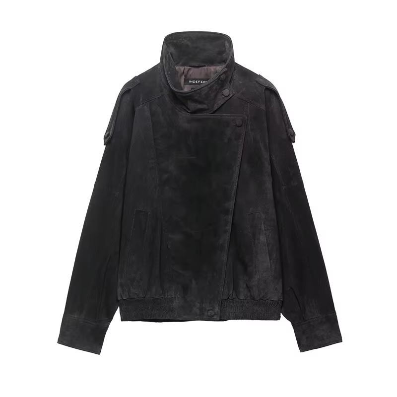 Veste pour femme, nouvelle collection printemps 2026, veste en similicuir noire à manches longues, s