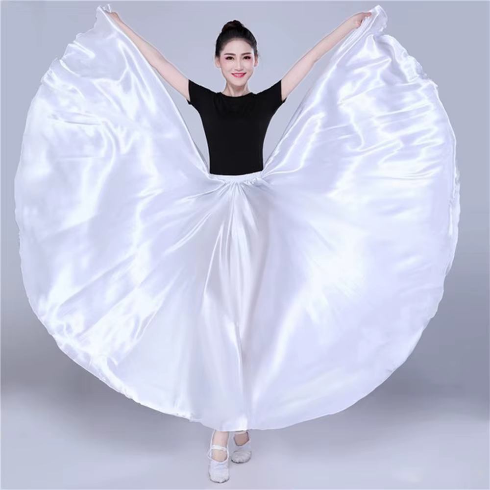 Jupe espagnole jupe de danse du ventre brillant Satin longue balançoire jupe de danse jupe de soleil