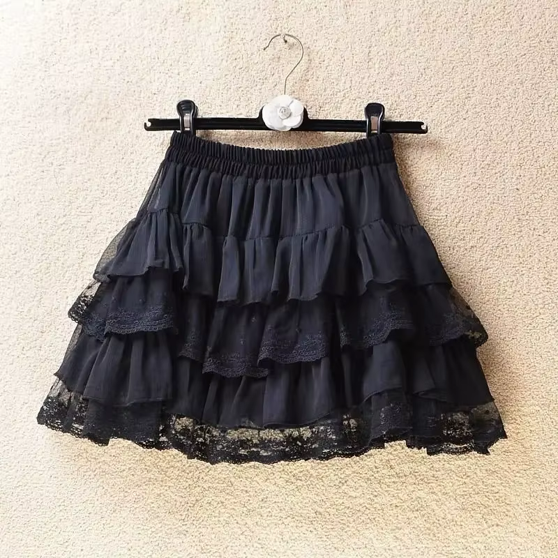 Jupe courte trapèze en dentelle blanche, style princesse bouffante, taille haute, légère, pour femme
