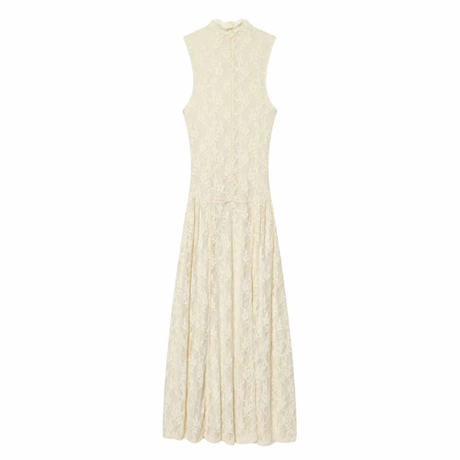 Robe longue sans manches en dentelle pour femme, imprimée, à épaules dénudées, taille haute, coupe t