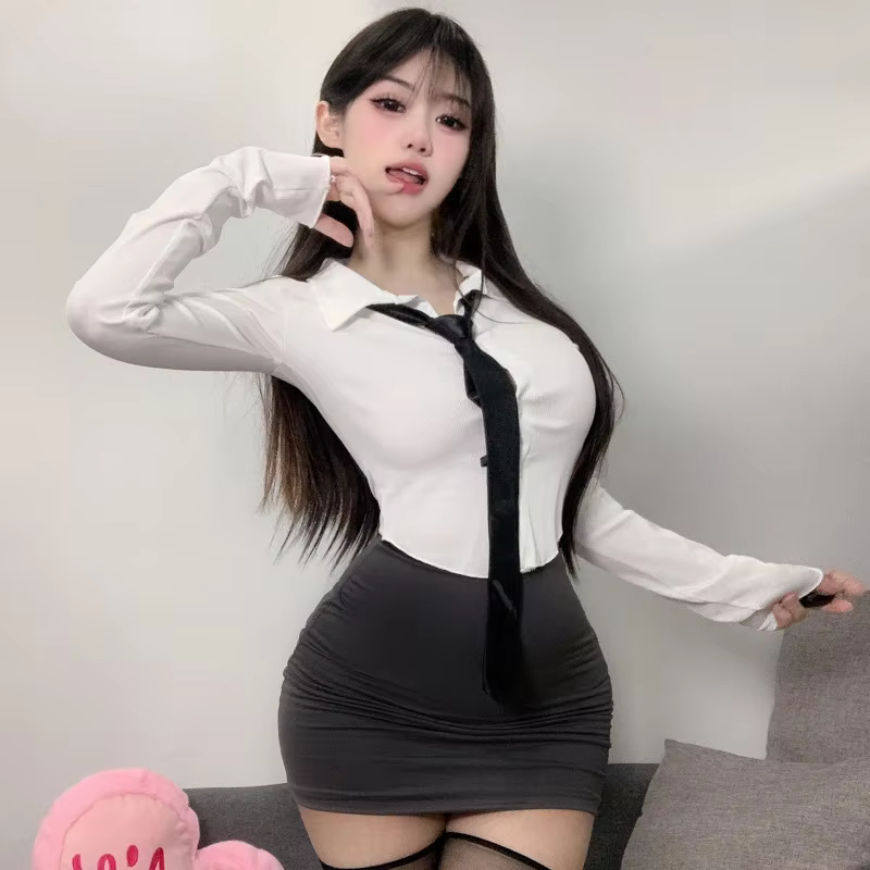 Costume de cosplay de secrétaire sexy, chemise blanche, mini-jupe, costume de professeur pour femmes