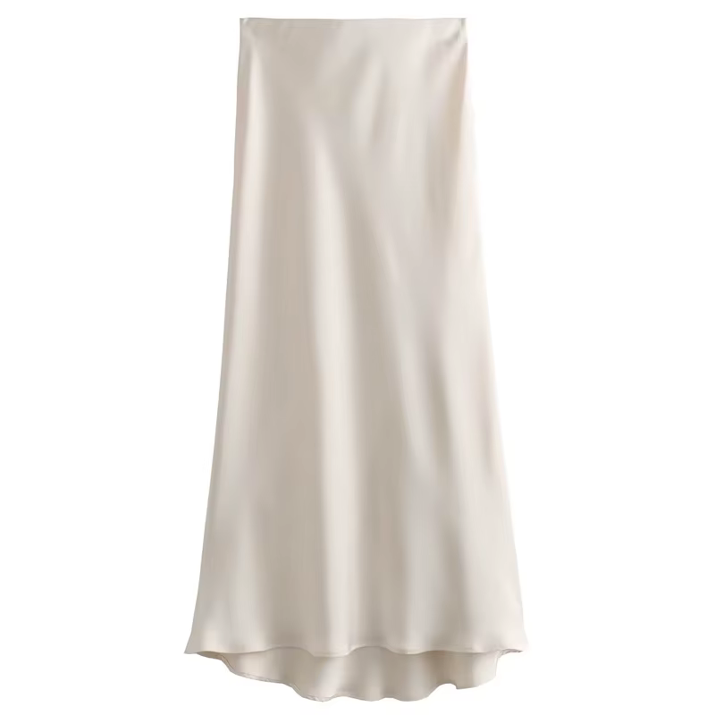 Jupe midi élégante en satin HXAO pour femme, jupe d'été 2026 à pois, coupe trapèze, taille haute, li