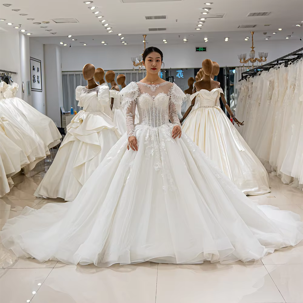 SL-9178 Personnalisé De Luxe Princesse Robe De Mariée 2025 Long Train Manches Bouffantes Robe De Mar