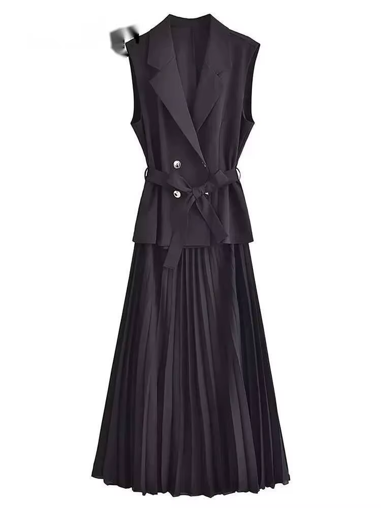 Robe Corset plissée pour femmes, gilets longs, sans manches, tenue de soirée au bureau, froncée, mi-