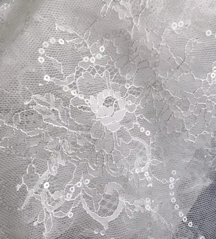 1 mètre. Nouveau tissu en dentelle française à paillettes, bordure brodée de fleurs, accessoires de