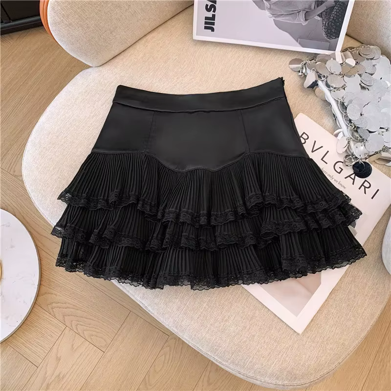 Mini jupe à volants en dentelle douce pour femmes, taille haute, Patchwork, jupes plissées, mode cor