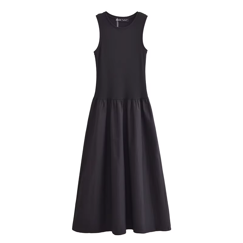 MUJER noir plissé longues robes pour femmes tricoté sans manches robe Maxi femme Vintage fête femmes