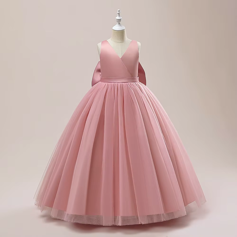 Robe longue de soirée élégante pour filles, robe de princesse de mariage pour enfants, col en v, rob