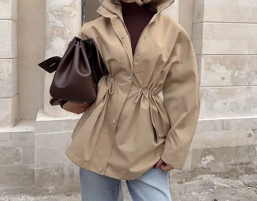 Veste mi-longue à manches longues, ample, à la mode, rétro, polyvalente, coupe-vent, vêtements pour