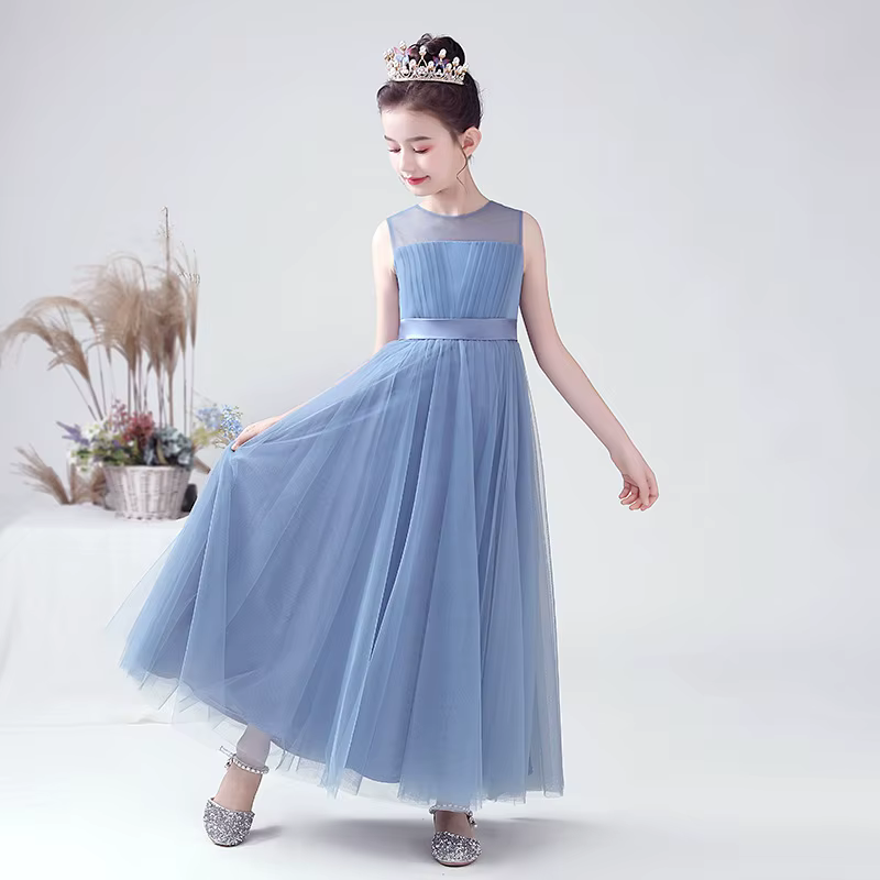 Robe de princesse longue en Tulle bleu pour filles, robe de fête d'anniversaire pour enfants, specta