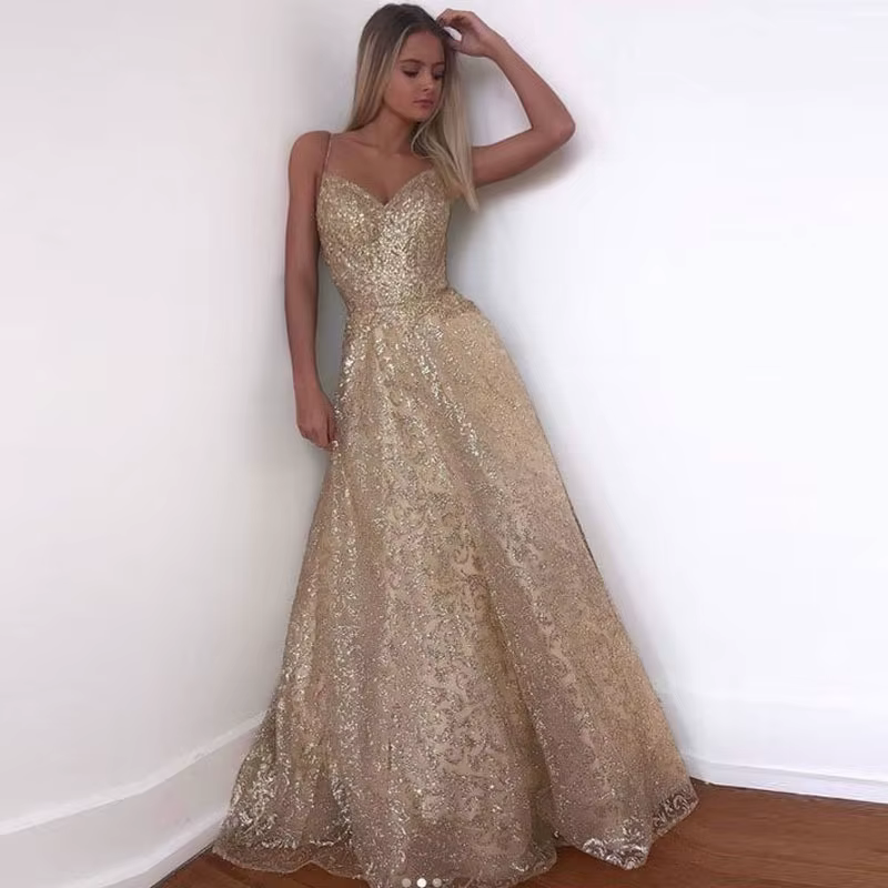Robe longue élégante été 2025, col en V profond, sans manches, scintillante, sexy, style bustier, lo