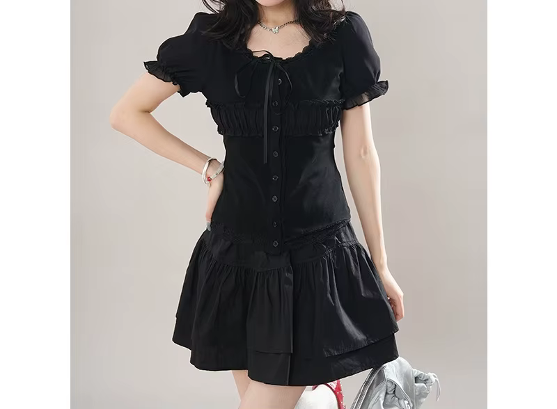 Ensemble chemise noire et jupe pour femme, tenue d'été, taille cintrée et haut amincissant, jupe à v